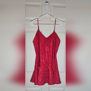Vintage Victoria’s Secret Red Satin Jacquard Slip Dress Mini - Size Medium